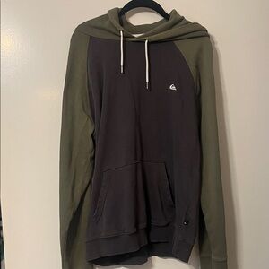 Quiksilver Olive Green Sleeve & Charcoal Pullover Hoodie L